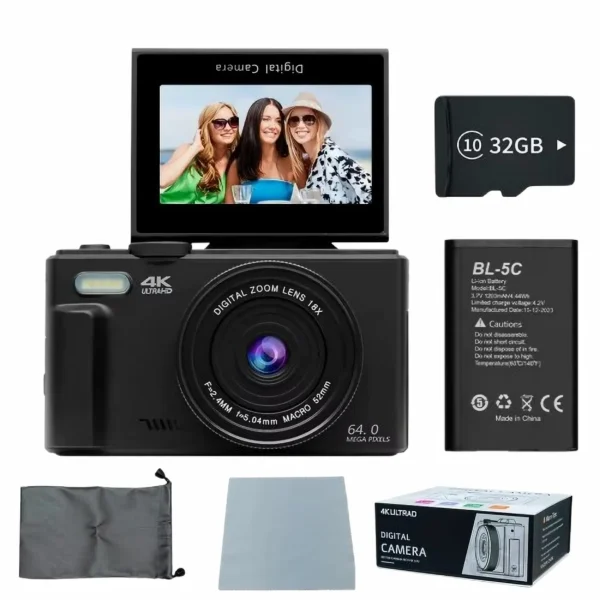64MP Vlogging Camera/ 4k Digital Camera with 18X Zoom