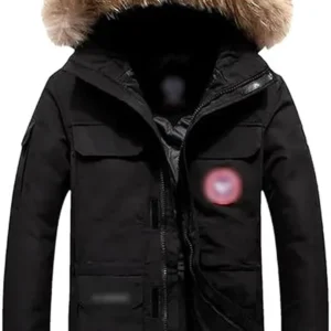 Kids' white Canada Goose winter down jacket.