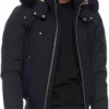 Navy Moose Knuckles winter down jacket.
