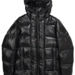 Moncler winter down jacket with drawstring hood.