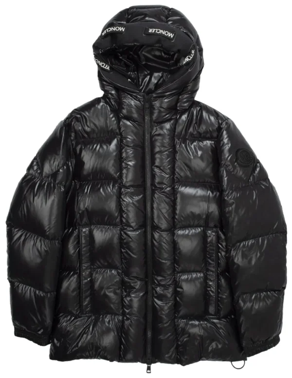 Moncler winter down jacket with drawstring hood.